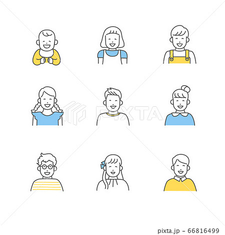 笑顔の子どものアイコン　イラスト素材セット 66816499