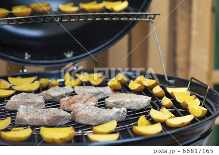 grilled tuna with potatoes on garden grill grilled tuna with potatoes on garden grill 66817165