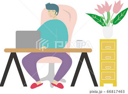 リモートワーク、テレワーク、ステイホーム、在宅勤務の男性 リモートワーク、テレワーク、ステイホーム、在宅勤務の男性 66817463