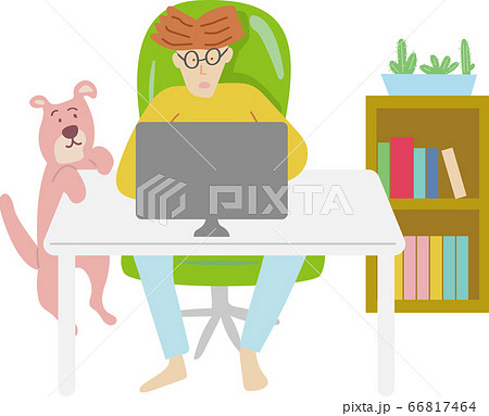 リモートワーク、テレワーク、ステイホーム、在宅勤務の男性 リモートワーク、テレワーク、ステイホーム、在宅勤務の男性 66817464