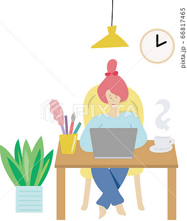 リモートワーク、テレワーク、ステイホーム、在宅勤務の女性 リモートワーク、テレワーク、ステイホーム、在宅勤務の女性 66817465