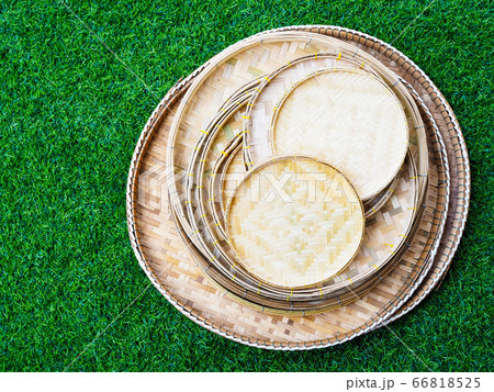 Above of set of bamboo weave trays, container for 66818525