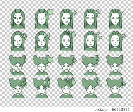 緑色の人物イラスト　表情バリエーション 2 66818855