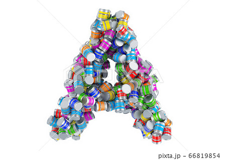 Letter A from colored paint cans, 3D rendering Letter A from colored paint cans, 3D rendering 66819854