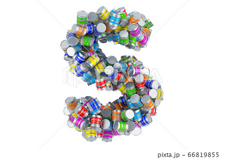 Letter S from colored paint cans, 3D rendering 66819855