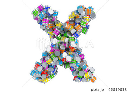 Letter X from colored paint cans, 3D rendering 66819858