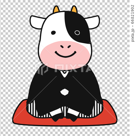 新年の挨拶をする牛のイラストのイラスト素材