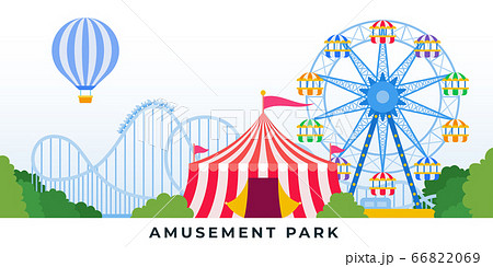 Amusement park with rides and carousels. Vector flat illustrations. Amusement park with rides and carousels. Vector flat illustrations. 66822069