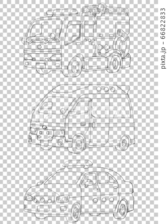 働く車 消防車 救急車 パトカー 線画 塗り絵用 のイラスト素材 6623