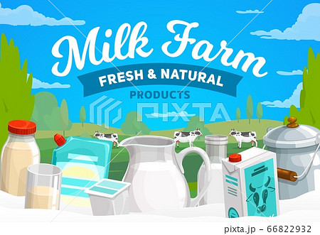 Milk farm, dairy products vector banner 66822932