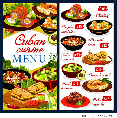 Cuban cuisine restaurant dishes menu vector cover 66822941