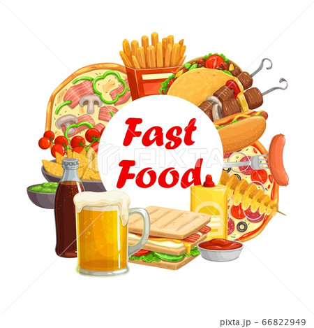 Fast food meals round vector banner 66822949