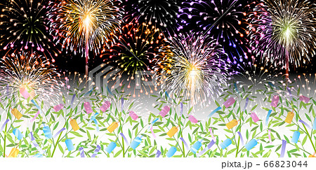 花火 七夕 笹 背景のイラスト素材
