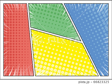 コミック 集中線コマ割りフレーム ハーフトーン背景のイラスト素材