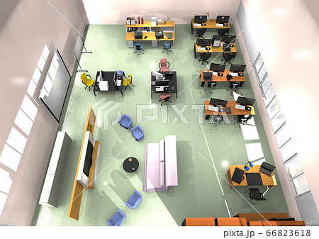 広々としたオフィス空間の3dcg 俯瞰図 のイラスト素材 広々としたオフィス空間の3dcg 俯瞰図 のイラスト素材