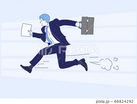 Young business man running forward. Concept of fast business with running businessman. Hand drawn in thin line style, vector illustrations. 66824292