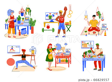 People at home and hobby activities - isolated set of men and women 66829557