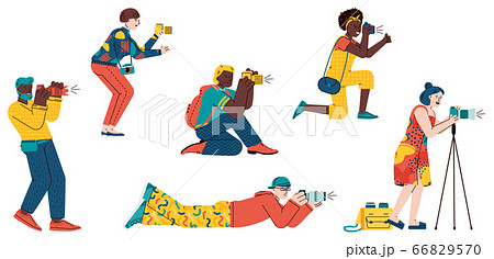 Characters set of photographers and cameramen flat vector illustration isolated. Characters set of photographers and cameramen flat vector illustration isolated. 66829570
