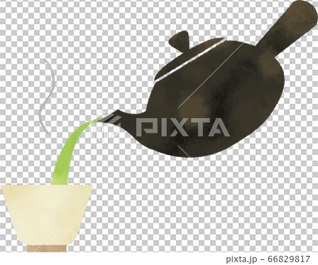 急須で緑茶をお湯呑みに注ぐイラスト　水彩風 66829817