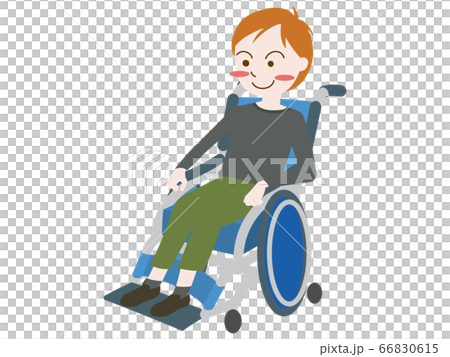 車椅子に乗った男の子　主線なし 66830615