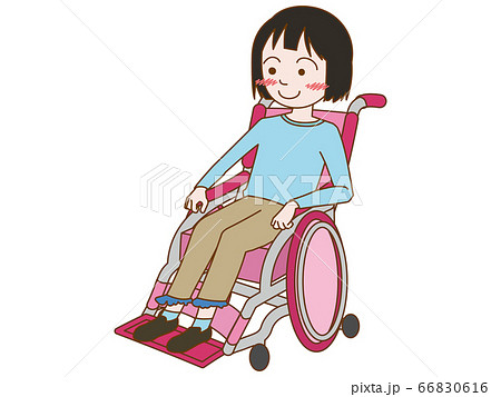 車椅子に乗った女の子 主線ありのイラスト素材