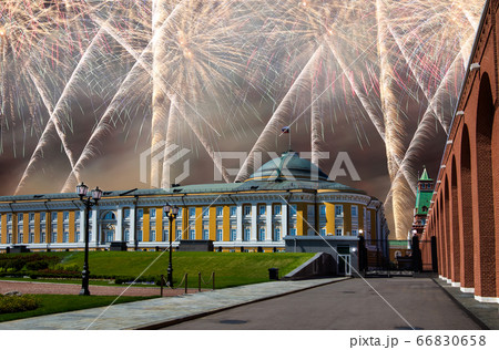 Fireworks over the Moscow Kremlin during Victory Day (WWII), Russia 66830658