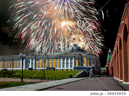 Fireworks over the Moscow Kremlin during Victory Day (WWII), Russia 66830659