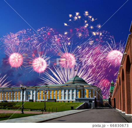 Fireworks over the Moscow Kremlin during Victory Day (WWII), Russia 66830673