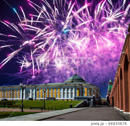 Fireworks over the Moscow Kremlin during Victory Day (WWII), Russia 66830676