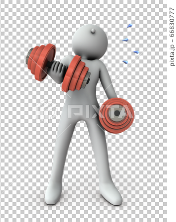 A character who trains with heavy dumbbells. 3D illustration. A character who trains with heavy dumbbells. 3D illustration. 66830777