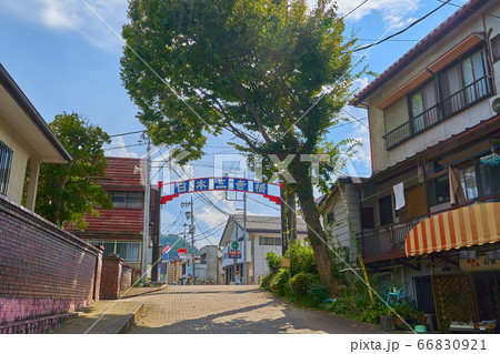 新緑の甲斐の猿橋入口を施設側から見る 新緑の甲斐の猿橋入口を施設側から見る 66830921