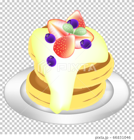 フルーツたっぷりパンケーキのイラスト素材