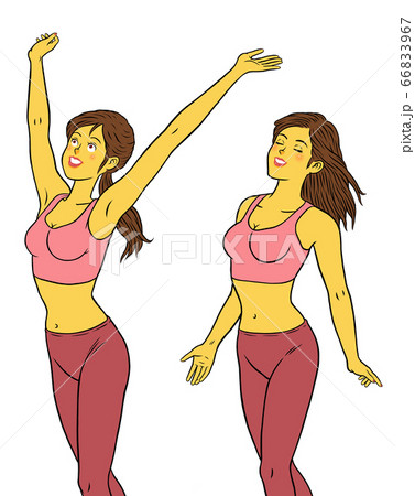 深呼吸をする、フィットネスインストラクターの女性2セット 66833967