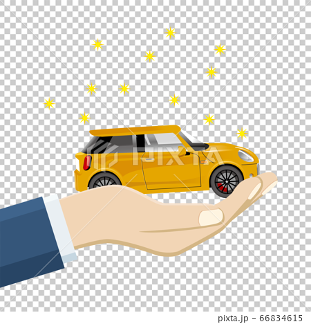 手のひら掌に乗ったミニカーのイラスト Rv車 車の売買譲渡のイメージのイラスト素材