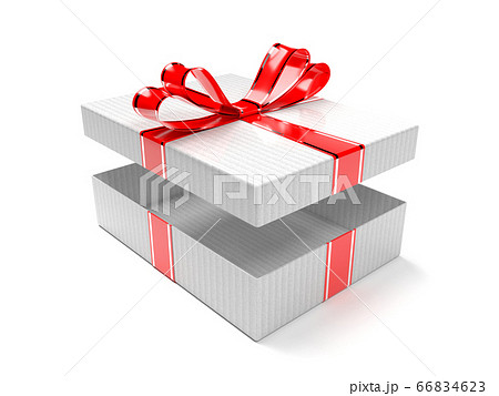 Gift box decorated with shiny red ribbon. 3d rendering illustration 66834623