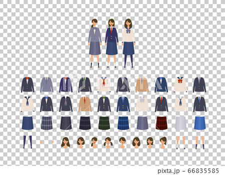 女子高校生 中学生の様々な制服イラストセットのイラスト素材