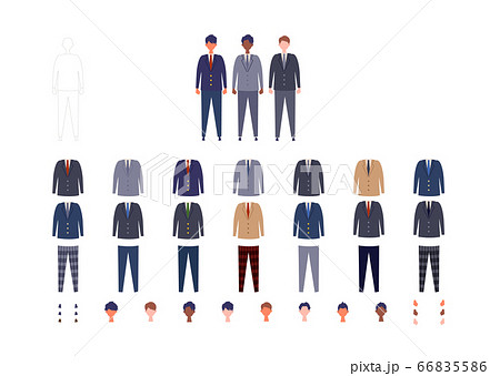 外国の男子高校生 中学生の様々な制服イラストセットのイラスト素材