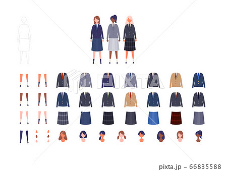 外国の女子高校生 中学生の様々な制服イラストセットのイラスト素材 6655