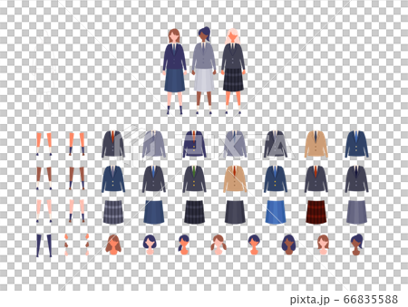 外国の女子高校生 中学生の様々な制服イラストセットのイラスト素材 6655