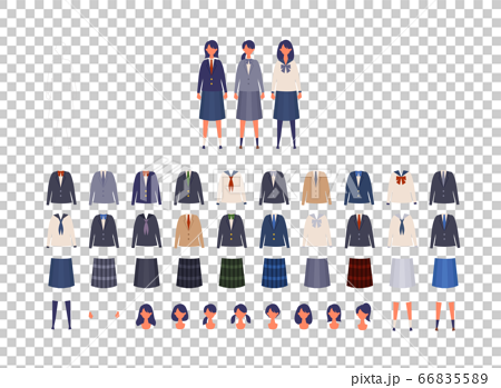 女子高校生 中学生の様々な制服イラストセットのイラスト素材 6655
