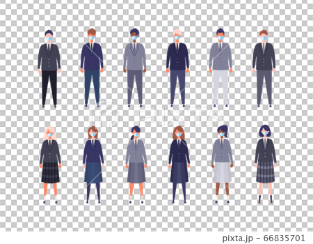 戴著面具的各種種族的男女學生的插圖 66835701