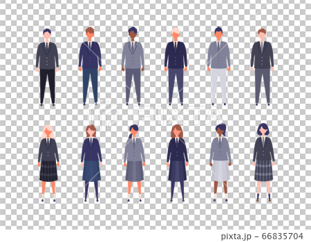 Illustration of male and female high school students in uniform, junior high school students of various races 66835704
