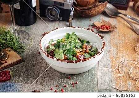 Chicken in teriyaki sauce with vegetables parsley Chicken in teriyaki sauce with vegetables parsley 66836163