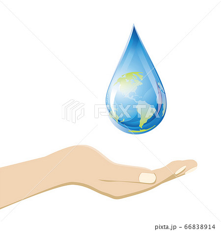 手のひらで包んだ地球の形をした水の水滴のイラスト 環境保護エコロジーのイメージイラストのイラスト素材 6614