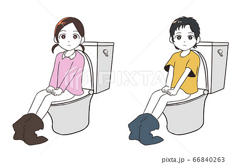 真顔でトイレをする子供のイラスト素材