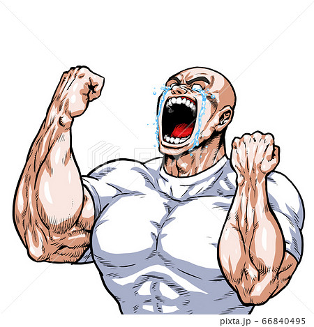 ガッツ ハゲ スキンヘッド 劇画 漫画 筋肉 ボディビル マッチョ ポーズ 正面 白背景 のイラスト素材