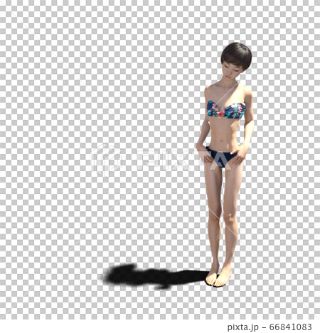 穿泳衣的年輕女子,燙髮3DCG插圖素材 穿泳衣的年輕女子,燙髮3DCG插圖素材 66841083