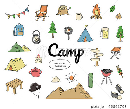 手書きのキャンプのイラストのセット アイコン おしゃれ かわいいのイラスト素材 66841793 Pixta