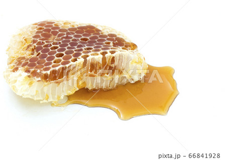 Honeycomb with honey dipper isolated on white 66841928