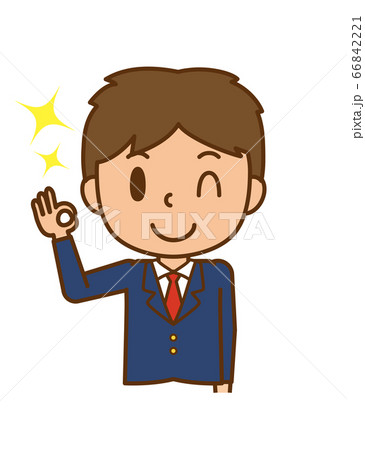 学生 生徒 男子 男の子 男性 Okサインのイラスト素材